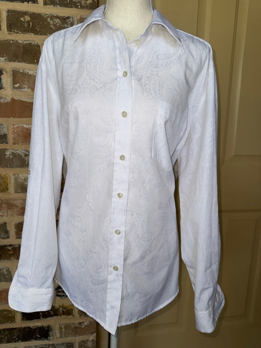 Allison Daley White Paisley Jacquard Button-Front Shirt Plus Sz 16W - Picture 8 of 8